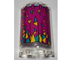 Cylinder Half 2 x 4 x 5 with 1 x 2 Cutout with Magenta Curtain with with Dark Turquoise and Yellow Triangles Pattern (Sticker) - Set 41344