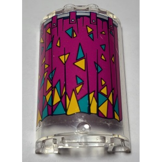 Cylinder Half 2 x 4 x 5 with 1 x 2 Cutout with Magenta Curtain with with Dark Turquoise and Yellow Triangles Pattern (Sticker) - Set 41344