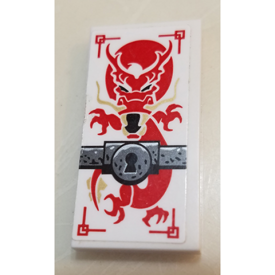 Tile 2 x 4 with Red Dragon and Key Hole Pattern (Sticker) - Set 70591