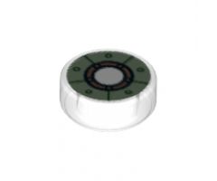 Tile, Round 1 x 1 with Sand Green Iron Man Chest Reactor Pattern