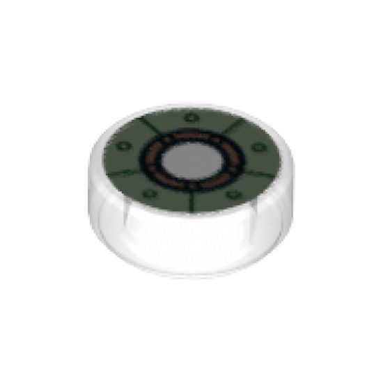 Tile, Round 1 x 1 with Sand Green Iron Man Chest Reactor Pattern