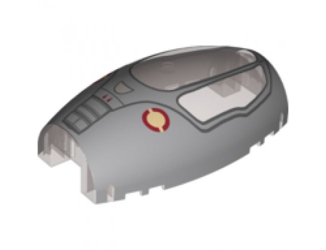 Windscreen 10 x 6 x 3 Bubble Canopy Double Tapered with Square Front Cutout with Light Bluish Gray Jedi Starfighter, Handle and Two Red Triangles on Top Pattern