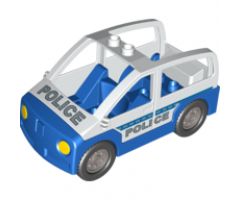 Duplo, Vehicle Car with 2 Studs on Roof, Blue Base and Silver 'POLICE' Pattern