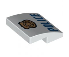 Slope, Curved 2 x 2 with Copper Badge with Black Outline on Badge and Star and Blue 'POLICE' Pattern