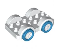 Duplo, Vehicle Car Base 2 x 6 with Four Dark Azure Tires and White Wheels on Fixed Axles