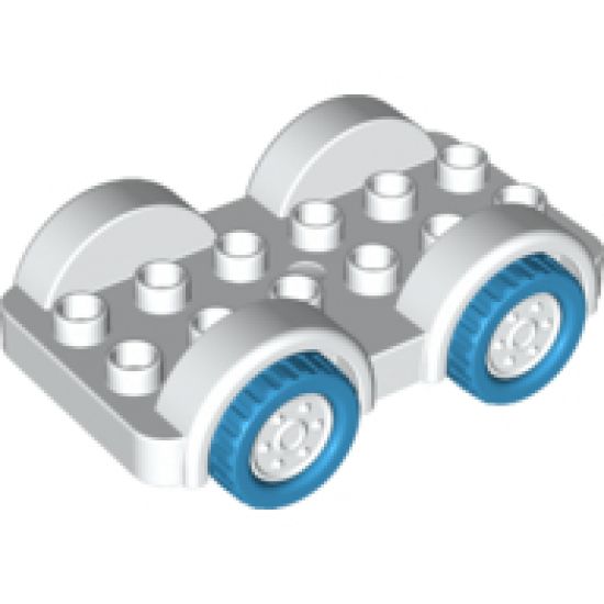 Duplo, Vehicle Car Base 2 x 6 with Four Dark Azure Tires and White Wheels on Fixed Axles