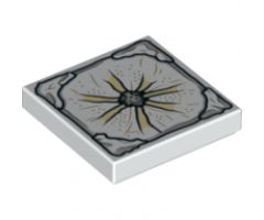 Tile 2 x 2 with Gray Stone Center and Edges and Tan and Brown Lines Radiating from Center Pattern (Aquaman Mother Box Top)