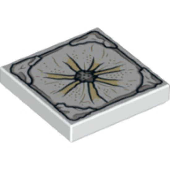 Tile 2 x 2 with Gray Stone Center and Edges and Tan and Brown Lines Radiating from Center Pattern (Aquaman Mother Box Top)