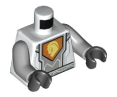 Torso Nexo Knights Armor, Silver Circuits, Light Bluish Gray Panel, Orange Emblem, Yellow Horse Head Pattern / Light Bluish Gray Arms / Black Hands
