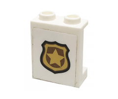 Panel 1 x 2 x 2 with Side Supports - Hollow Studs with Gold Police Badge Pattern (Sticker) - Set 60140