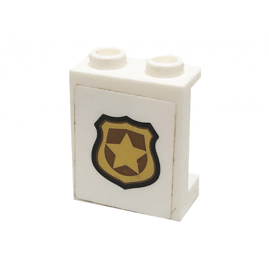 Panel 1 x 2 x 2 with Side Supports - Hollow Studs with Gold Police Badge Pattern (Sticker) - Set 60140