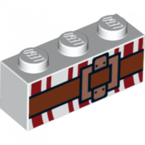 Brick 1 x 3 with Dark Red Lines and Brown Belt with Buckle Pattern