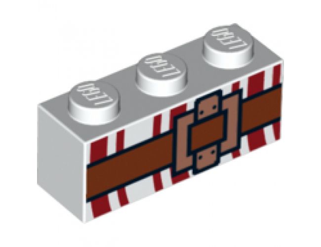 Brick 1 x 3 with Dark Red Lines and Brown Belt with Buckle Pattern