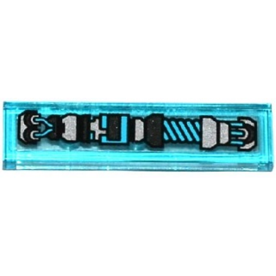 Tile 1 x 4 with Black, Silver and Medium Azure Mechanical Pattern Type 1 (Sticker) - Set 70169