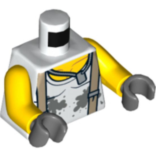 Torso Shirt with Suspenders, Dirt Stains and Wrench on Back Pattern / Yellow Arms / Dark Bluish Gray Hands