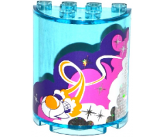 Cylinder Half 2 x 4 x 4 with White, Pink and Dark Purple Clouds, Rocket Ship and 7 Stars Pattern (Sticker) - Set 41128