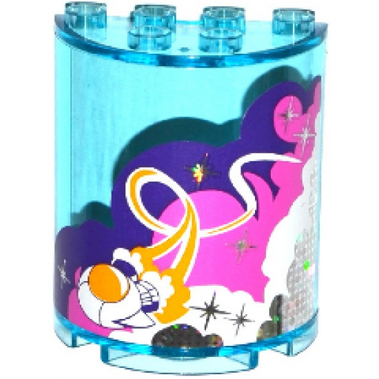 Cylinder Half 2 x 4 x 4 with White, Pink and Dark Purple Clouds, Rocket Ship and 7 Stars Pattern (Sticker) - Set 41128