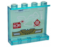 Panel 1 x 4 x 3 with Side Supports - Hollow Studs with Motorcycle and Wonder Woman Logo on Transparent Background Pattern on Inside (Sticker) - Set 41235