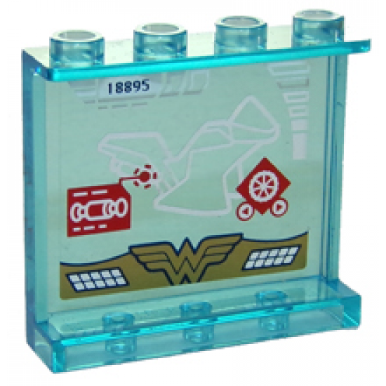 Panel 1 x 4 x 3 with Side Supports - Hollow Studs with Motorcycle and Wonder Woman Logo on Transparent Background Pattern on Inside (Sticker) - Set 41235