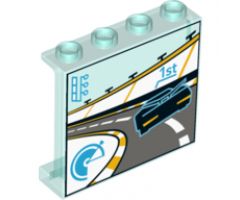 Panel 1 x 4 x 3 with Side Supports - Hollow Studs with Race Car on Track Pattern