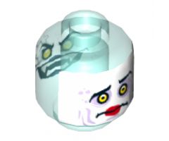 Minifigure, Head Dual Sided Yellow Eyes, Lightning, Teeth with Fangs, Evil Smile / White Face, Sunken Eyes, Red Lips, Confused Pattern - Hollow Stud