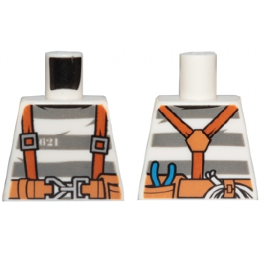 Torso Town Prisoner Number 621, Gray Stripes, Suspenders and Belt with Pliers and Rope Pattern