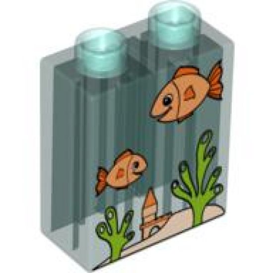 Duplo, Brick 1 x 2 x 2 with Aquarium and Fish Pattern