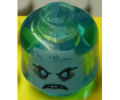 Minifigure, Head White Face, Black Eyebrows, Bright Light Blue Eyes, Scowl, Ponytail in Back Pattern - Vented Stud