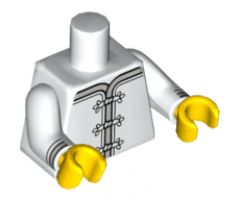 Torso Ninjago Robe with Gray Trim, White Frog Clasps and Red Flower Medallion Pattern / White Arms with Black and Gray Cuffs Pattern / Yellow Hands