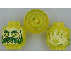 Minifigure, Head Alien Ghost with Yellowish Green Face, Beard, Sideburns, Slime Mouth and Flames in Back Pattern - Vented Stud