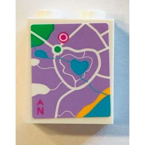 Brick 1 x 2 x 2 with Inside Stud Holder with Lavender Map Heartlake City Pattern (Sticker) - Set 41013