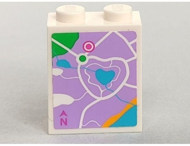 Brick 1 x 2 x 2 with Inside Stud Holder with Lavender Map Heartlake City Pattern (Sticker) - Set 41013
