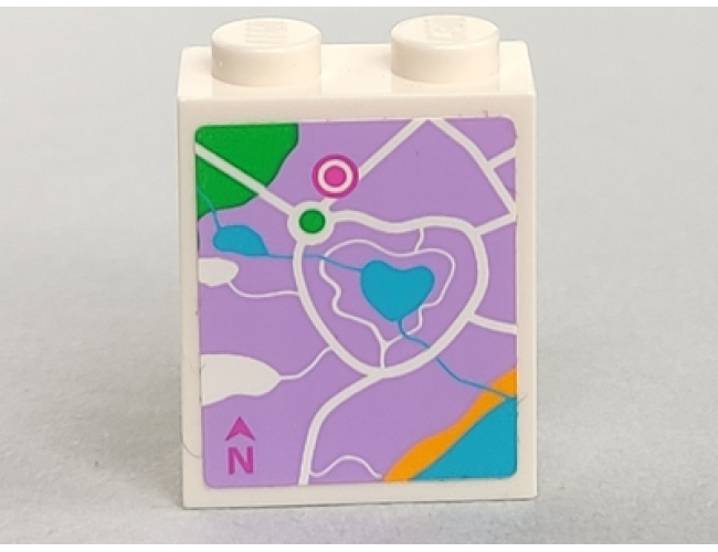 Brick 1 x 2 x 2 with Inside Stud Holder with Lavender Map Heartlake City Pattern (Sticker) - Set 41013
