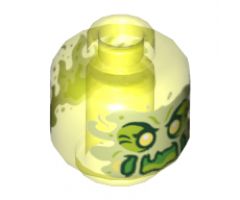 Minifigure, Head Alien Ghost with Yellowish Green Face, Cheeks, Large Raised Eyebrows, Pointed Eyes and Flames in Back Pattern - Vented Stud
