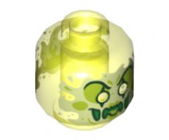 Minifigure, Head Alien Ghost Clown with Yellowish Green Face, Large Raised Eyebrows, Pointed Eyes and Flames in Back Pattern - Vented Stud