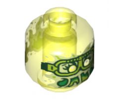 Minifigure, Head Alien Ghost with Yellowish Green Face, Slime Mouth, Glasses and Flames in Back Pattern - Vented Stud