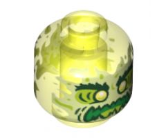 Minifigure, Head Alien Ghost with Yellowish Green Face, Bushy Eyebrows, Angry and Flames in Back Pattern - Vented Stud