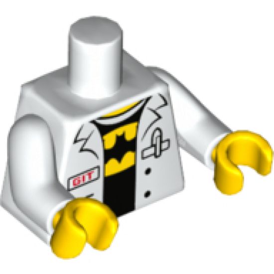 Torso Lab Coat with Pen and Red 'GIT' over Black Shirt with Batman Symbol in Yellow Oval Pattern / White Arms / Yellow Hands