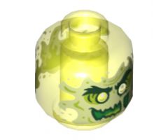 Minifigure, Head Alien Ghost with Yellowish Green Face, Bushy Eyebrows, Slime Mouth and Flames in Back Pattern - Vented Stud