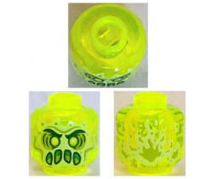 Minifigure, Head Alien Ghost with Yellowish Green Face, Slime Mouth and Flames in Back Pattern - Vented Stud