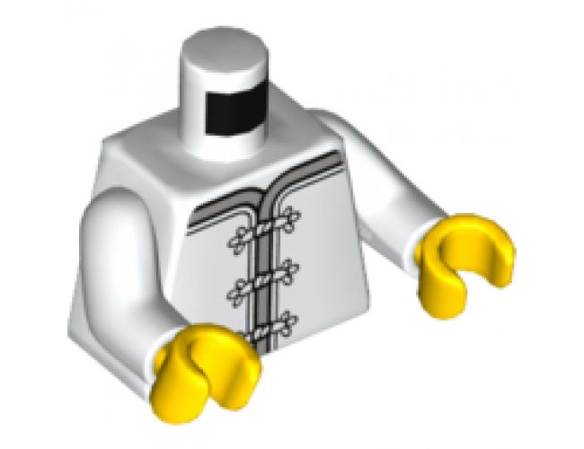 Torso Ninjago Robe with Gray Trim, White Frog Clasps and Red Flower Medallion and Light Bluish Gray Lines on Back Pattern / White Arms / Yellow Hands