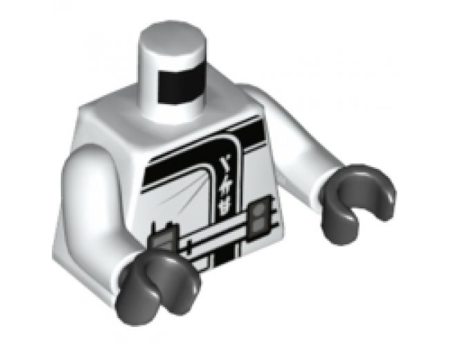 Torso Ninjago Robe with Ninjago Logogram 'ICE', Belt with Radio and Black Emblem Pattern / White Arms / Black Hands