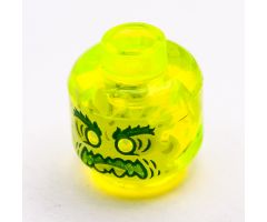 Minifigure, Head Alien Ghost with Yellowish Green Face, Bushy Eyebrows, Angry and Flames in Back Pattern - Hollow Stud
