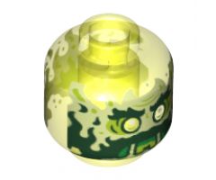 Minifigure, Head Alien Ghost with Yellowish Green Face, Beard, Sideburns, Slime Mouth and Flames in Back Pattern - Hollow Stud