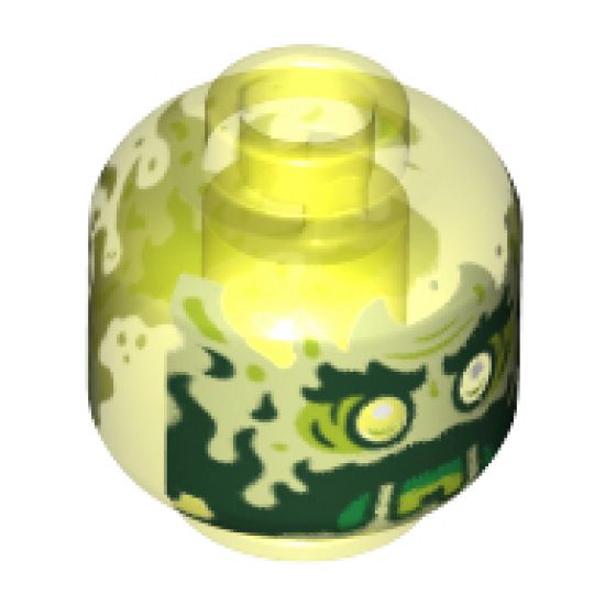 Minifigure, Head Alien Ghost with Yellowish Green Face, Beard, Sideburns, Slime Mouth and Flames in Back Pattern - Hollow Stud