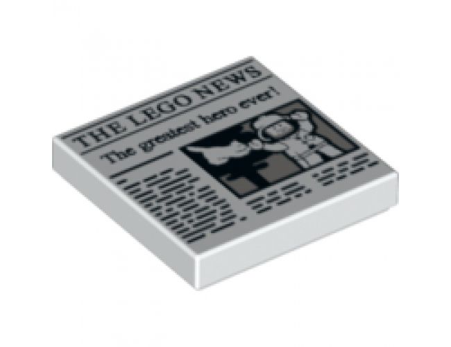 Tile 2 x 2 with Newspaper 'THE LEGO NEWS' and 'The greatest hero ever!' Pattern