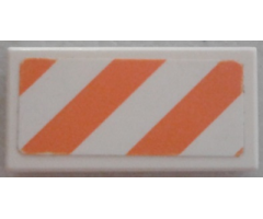 Tile 1 x 2 with Orange and White Danger Stripes Pattern (Sticker) - Set 7739