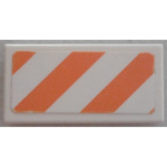 Tile 1 x 2 with Orange and White Danger Stripes Pattern (Sticker) - Set 7739