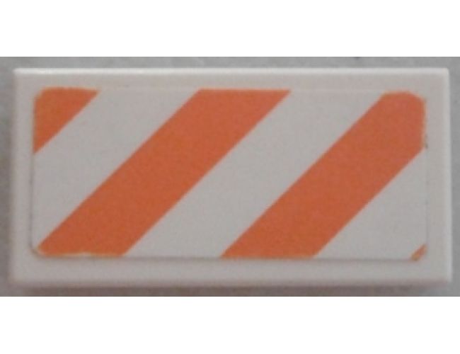 Tile 1 x 2 with Orange and White Danger Stripes Pattern (Sticker) - Set 7739