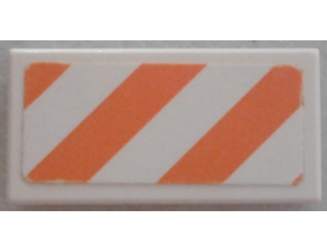 Tile 1 x 2 with Orange and White Danger Stripes Pattern (Sticker) - Set 7739